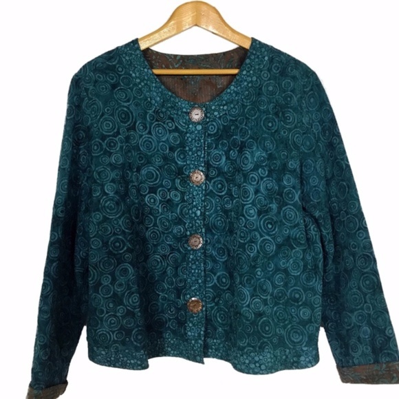 Reversible Brown and Teal Quilted BOHO Jacket - Picture 5 of 8
